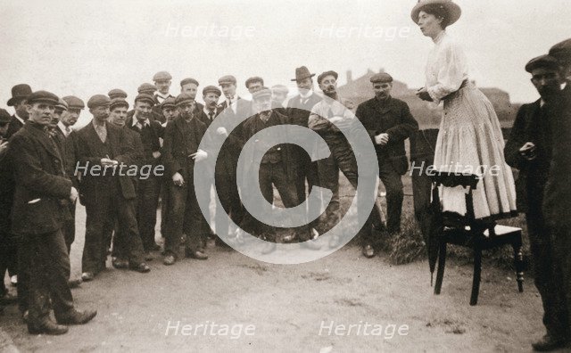 Una Dugdale, British suffragette, campaigning at the Newcastle by-election, September 1908. Artist: Unknown