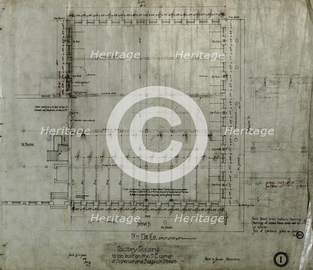 Brunswick Balke Collender Company Factory Building, Chicago, Illinois, First Floor Plan, 1891. Creator: Adler & Sullivan.