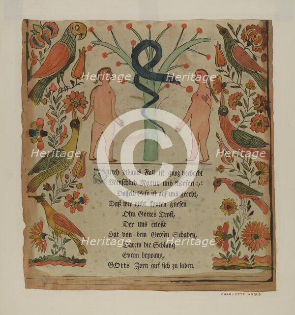 Woodcut Vorschrift, 1935/1942. Creator: Charlotte Angus.