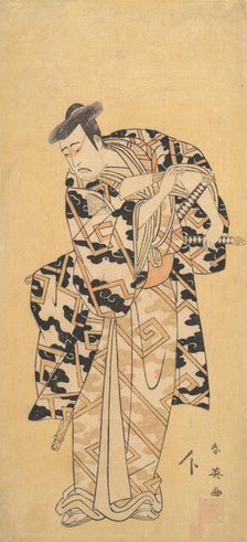The Actor Ichikawa Yaozo III as Fuwa Banzaemon in a Thunder Robe, Playing with a Fan, 1794. Creator: Katsukawa Shun'ei.