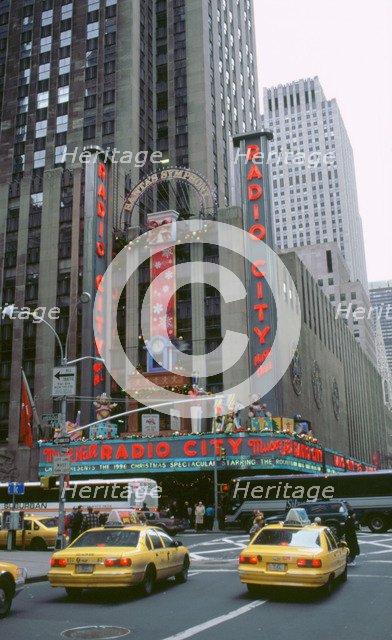 New York street scene,Radio City music hall. Artist: Unknown.