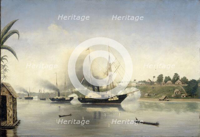 The shelling of the Sultan of Jambi's Kraton...8 September 1858, 1858-1865.  Creator: Anon.