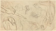 Sheet of Studies with Angels and Cowering Figures (Illustration for Macklin's Bible?), c. 1791. Creator: Thomas Stothard.