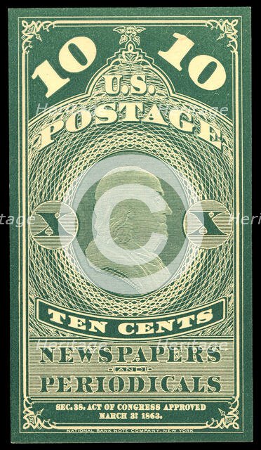 10c Franklin Newspapers and Periodicals trial color proof, 1865. Creator: Unknown.