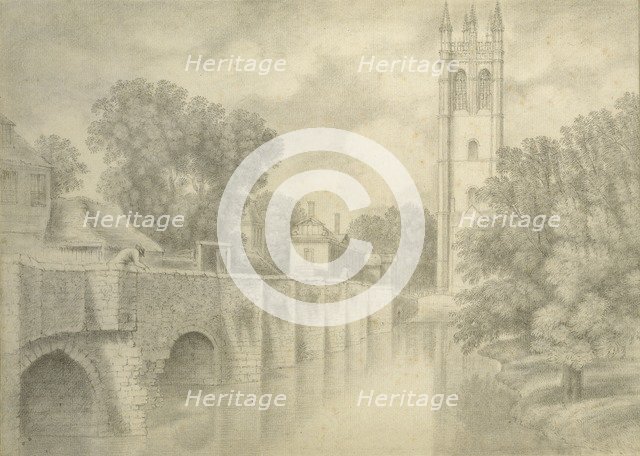 Magdalen Bridge and Tower, 18th century. Artist: John Baptist Malchair.