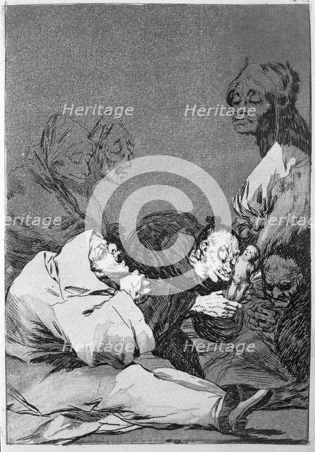 Los Caprichos, series of etchings by Francisco de Goya (1746-1828), plate 47: 'Obsequio a el maes…