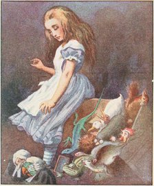 .. and she jumped up in such a hurry that she tipped over the jury-box, 1911. Creator: Tenniel, Sir John (1820-1914).