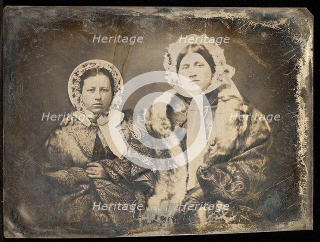 Portrait of Two Seated Women in Bonnets, about 1855. Creator: Unknown.