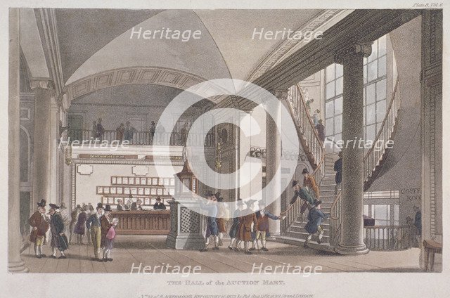 Interior view of the hall in the Auction Mart, Bartholomew Lane, City of London, 1811. Artist: Anon