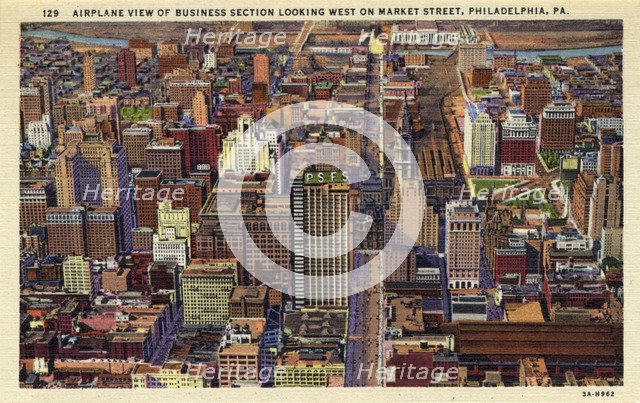 Aerial view of the business district, Philadelphia, Pennsylvania, USA, 1933. Artist: Unknown