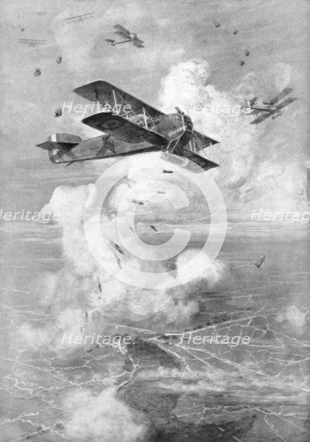 A Breguet French biplane bomber in action, c1917 (1926). Artist: Unknown