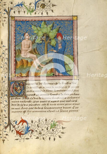 Job Speaking to a Friend; Livre de Bonnes Meurs, about 1430. Creator: Unknown.