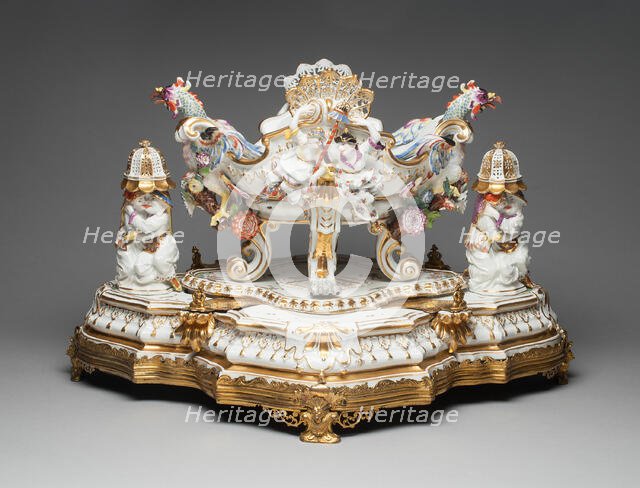 Centerpiece and Stand with Pair of Sugar Casters, Meissen, 1737. Creator: Meissen Porcelain.