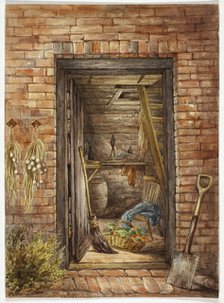 Brick Wall with Open Door and Shovel, 1852. Creator: Elizabeth Murray.