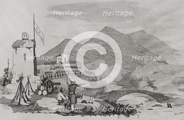 First Carlist War (1833-1840): Attack on Castrejana Bridge in 1835 (1845). Creators: Francisco Sainz, Martínez.