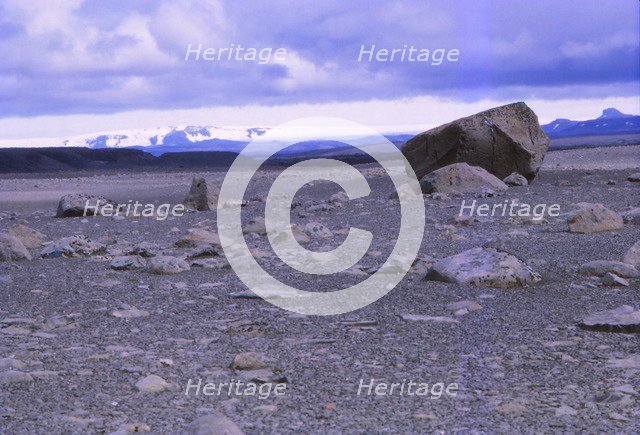 Kaldakvisl with a view towards Hofsjokull (ice-cap), Central Iceland, 20th century. Artist: CM Dixon.