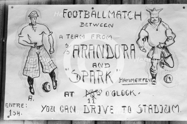 Football match poster, Hammerfest, northern Norway, 1929. Artist: Unknown