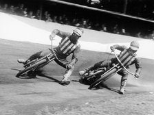 Dick Bradley (on the left) and Alby Golden at a speedway track, Exeter, c1952-c1953. Artist: Unknown