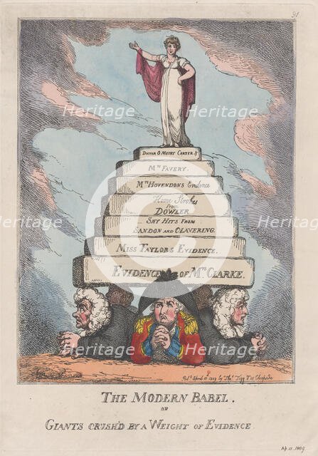 The Modern Babel, or Giants Crushed by a Weight of Evidence, April 11, 1809., April 11, 1809. Creator: Thomas Rowlandson.
