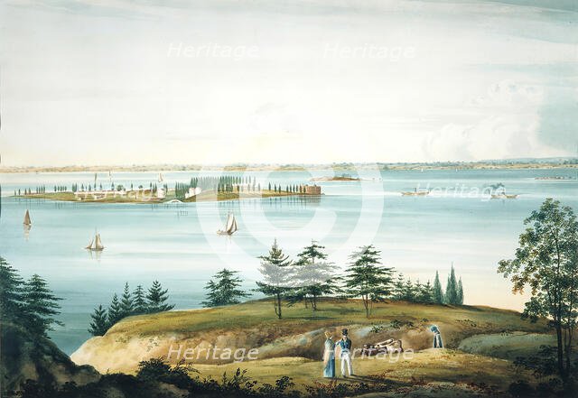 The Bay of New York and Governors Island Taken from Brooklyn Heights, 1820-25. Creator: William Guy Wall.