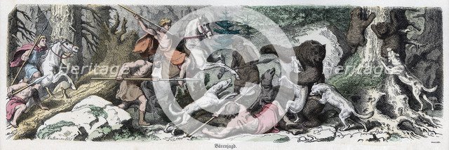 Ancient History. Greece. Bear Hunt. German engraving,1865.