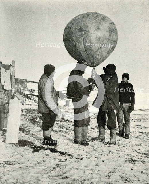 'Dr. Simpson Sending Up a Balloon', 1911, (1913). Artist: Herbert Ponting.