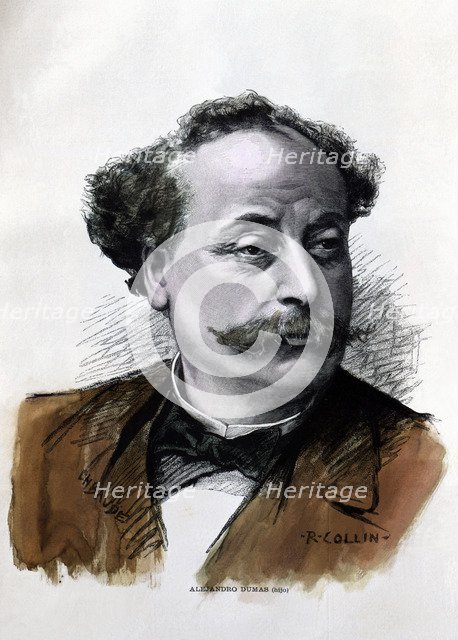 Alexandre Dumas (son) (1824-1896), French writer, 1895 engraving,.