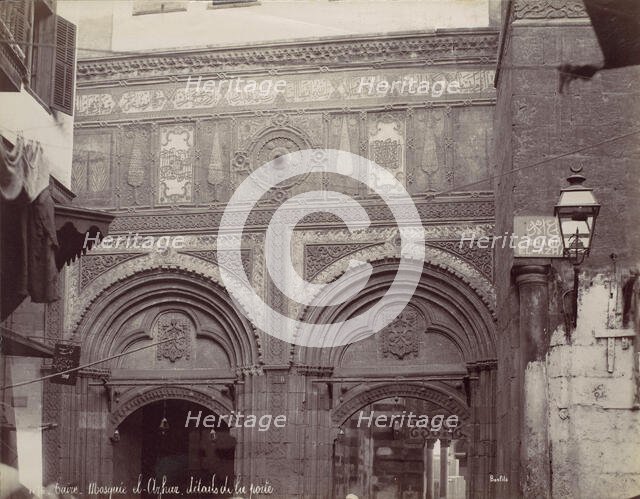 Caire. Mosquée el-Arhar, détails de la porte, 1870s. Creator: Felix Bonfils.