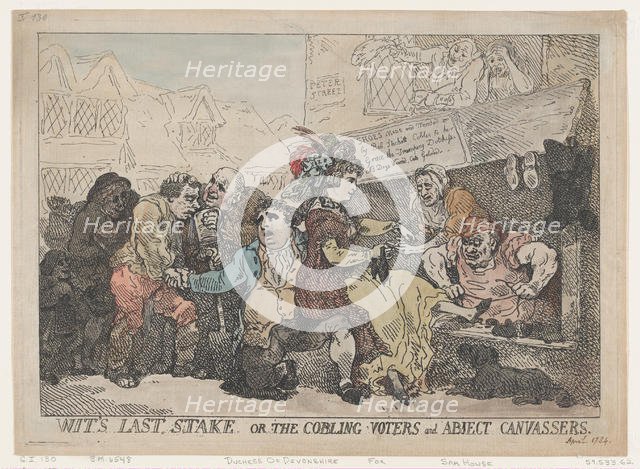 Wit's Last Stake, or the Cobbling Voters and Abject Canvassers, April 22, 1784., April 22, 1784. Creator: Thomas Rowlandson.
