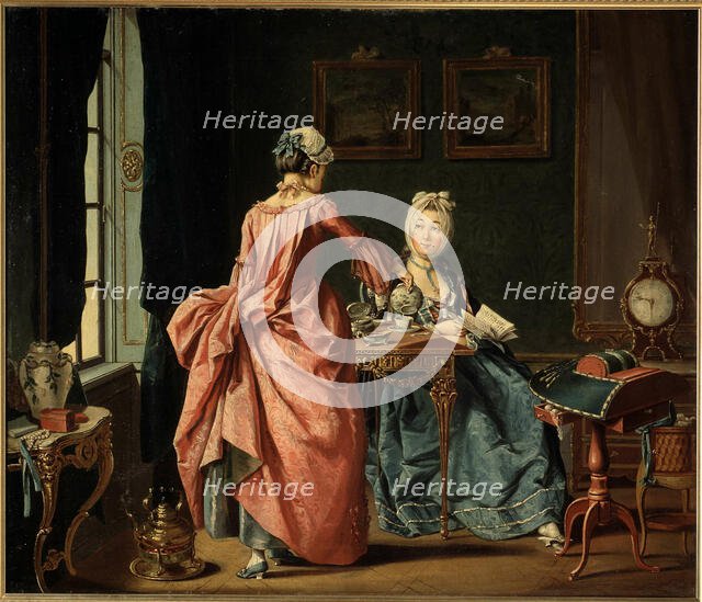 A woman is reading, the chambermaid brings tea, 1775. Creator: Hilleström, Pehr (1732-1816).