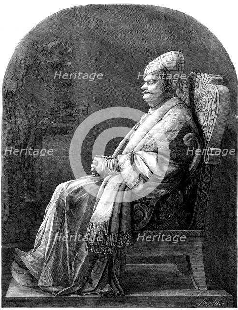 Statue of Sir Jamsetjee Jeejeebhoy, to be placed in the Townhall of Calcutta, 1858. Creator: Smyth.