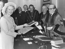 Margaret Thatcher receiving the Freedom of the Poulter's Company, 26th January 1976. Artist: Unknown