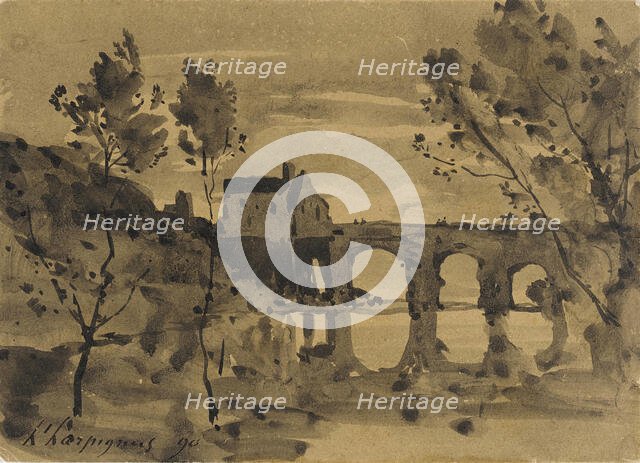 River Landscape with Bridge and House, 1890. Creator: Henri-Joseph Harpignies.