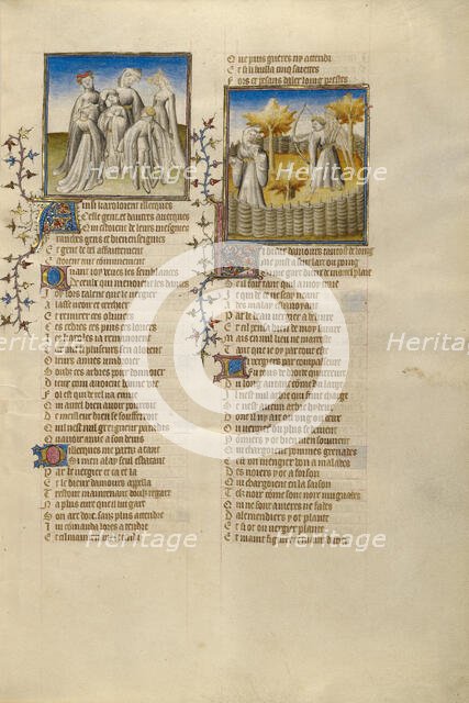 The Lover Surrounded by Dancers; The God of Love Aiming at the Lover; Roman de la Rose, about 1405. Creator: Unknown.