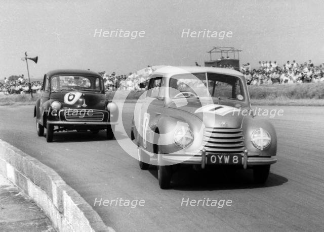 Auto Union-DKW racing Morris Minor at Silverstone 1958. Creator: Unknown.