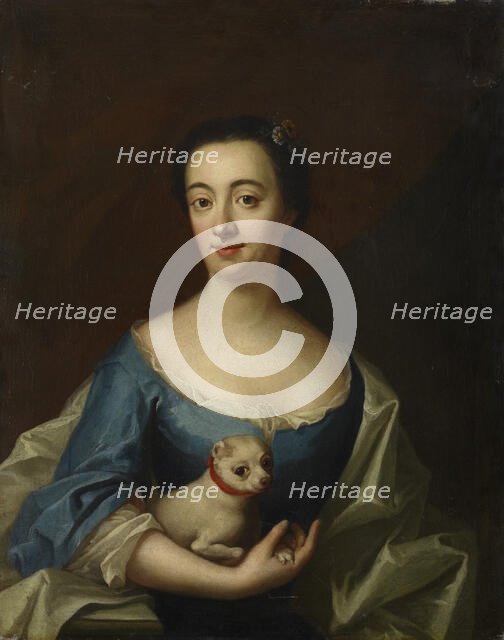 Portrait with a lady with lapdog, 1720-1781. Creator: Johan Henrik Scheffel.