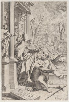Saint Ambrose repelling Emperor Theodosius, 1652-1711. Creator: Johann Jakob Thurneysen the Elder.