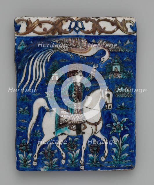 Tile with an Image of a Prince on Horseback, Iran, second half 19th century. Creator: Unknown.
