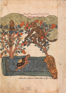 The Monkey Escapes to the Safety of the Fig Tree, Folio from a Kalila wa Dimna, 18th century. Creator: Unknown.