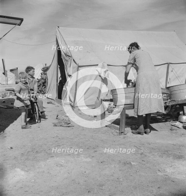Washing facilities for families in migratory pea pickers' camp, Imperial Valley, California, 1937. Creator: Dorothea Lange.