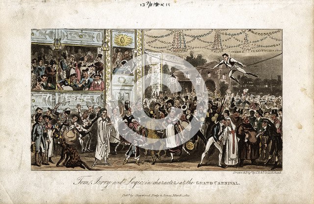 Tom, Jerry and Logic at the Grand Carnival, 1821. Artist: George Cruikshank