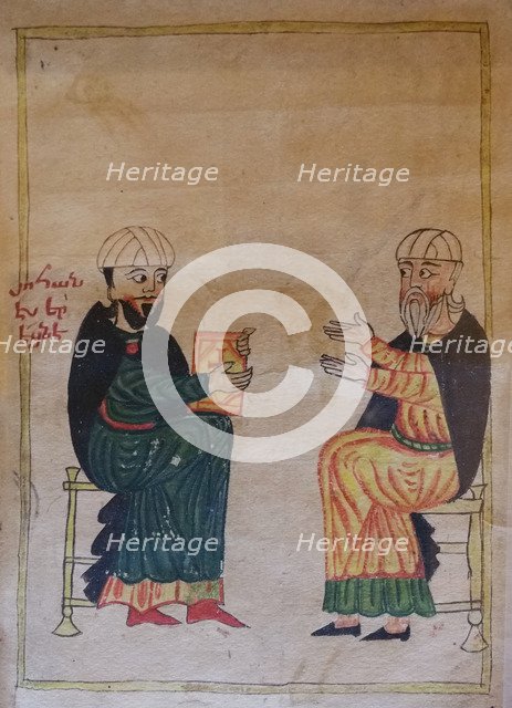 The Teaching in an Armenian primary school. Detail of a miniature from Mashtots Matenadaran, 1417.