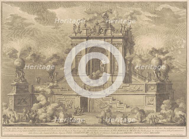 The Prima Macchina for the Chinea of 1767: A Triumphal Arch with the Farnese Hercules, 1767. Creator: Giuseppe Vasi.