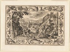 Rebecca and Eliezer at the Well, from Landscapes with Old and New Testament Scenes and..., 1584. Creator: Adriaen Collaert.