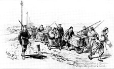 The Chinese Question: the German Occupation of Kiao-Chau - conveying stores from the shore..., 1898. Creator: Unknown.