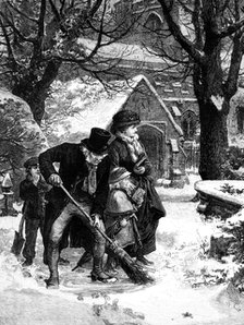 The Path to Church, drawn by A. Hunt, 1883. Creator: Eugène Froment.