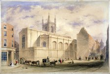 View of St Mary Aldermary with a street scene in Watling Street, City of London, c1850.              Artist: Anon
