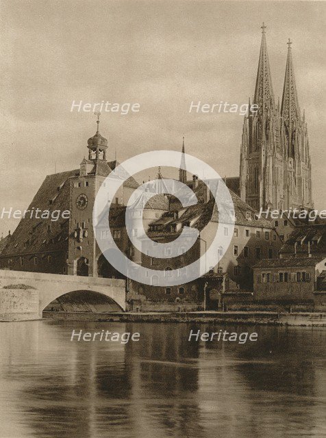 'Regensburg - Bridge-Gate and Cathedral Towers', 1931. Artist: Kurt Hielscher.