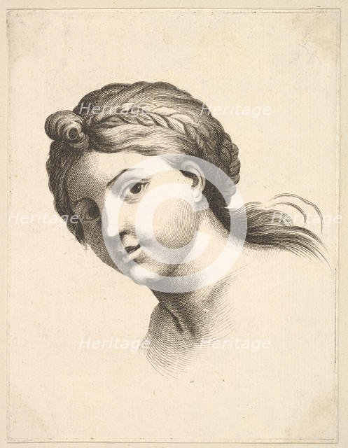 Head of a Woman, from Livre de Têtes Gravées d'apres F. Boucher et Autres (Book of..., 18th century. Creator: Unknown.