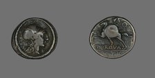 Denarius (Coin) Depicting the Goddess Roma, 113-112 BCE. Creator: Unknown.